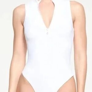 SKIMS White Zip-Front One-Piece Swimsuit